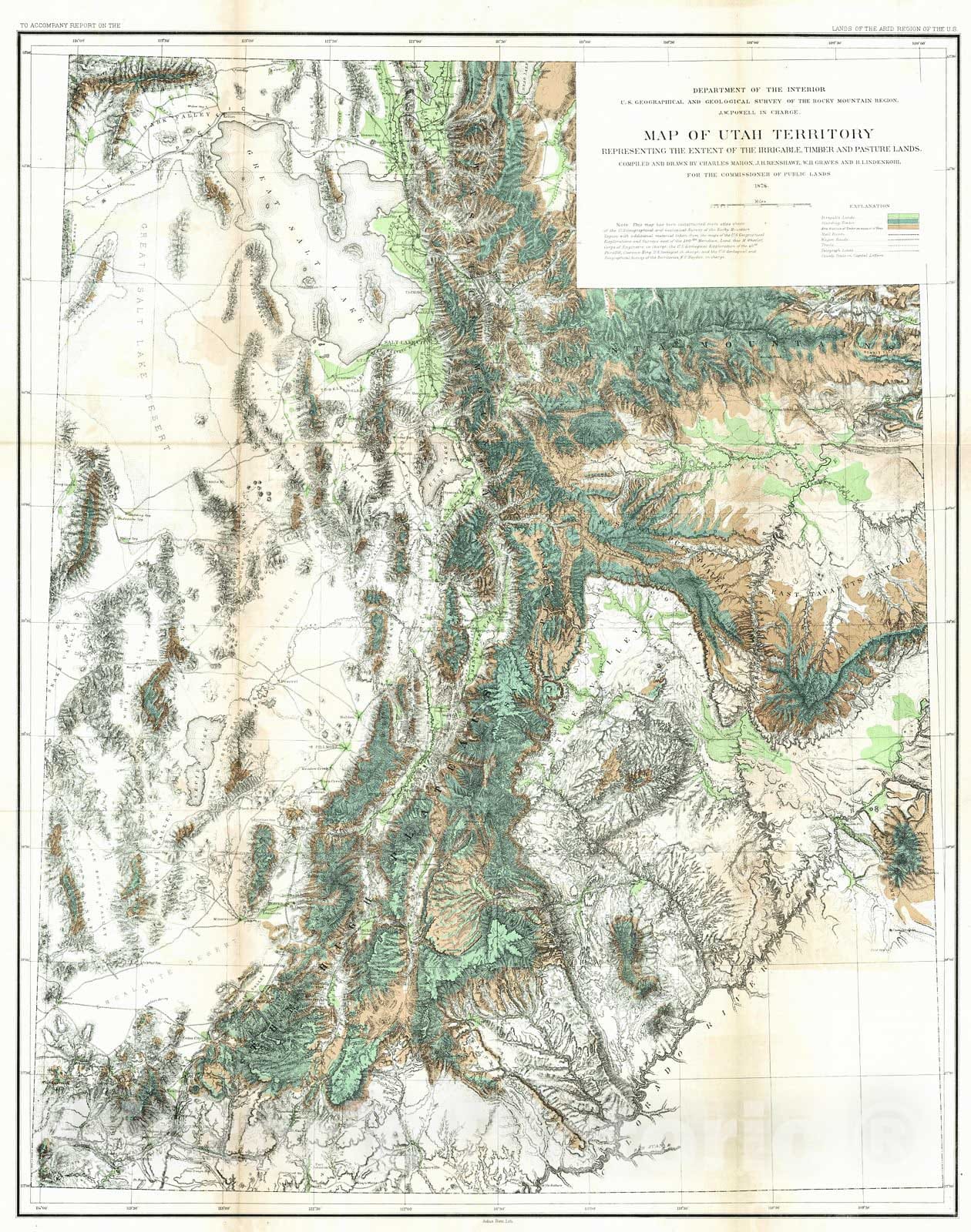 Historic Map : 1878 Map of Utah Territory : Vintage Wall Art