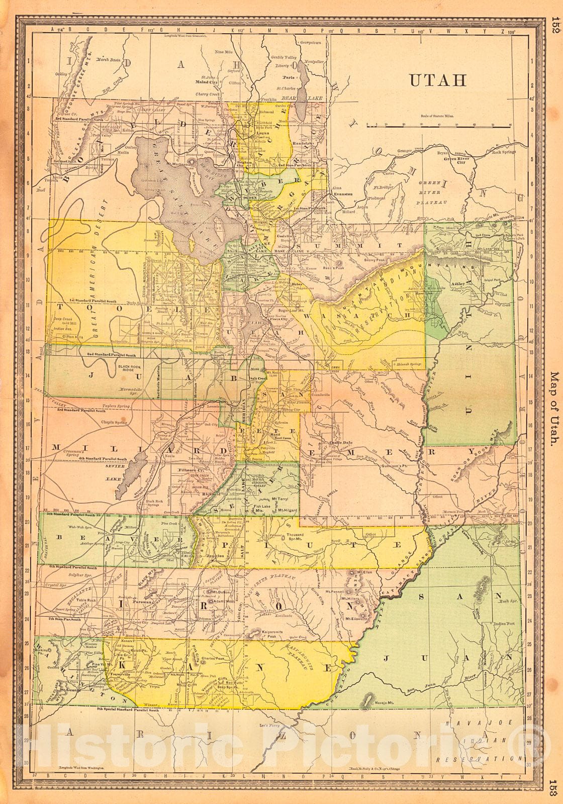 Historic Map : 1882 Map of Utah : Vintage Wall Art
