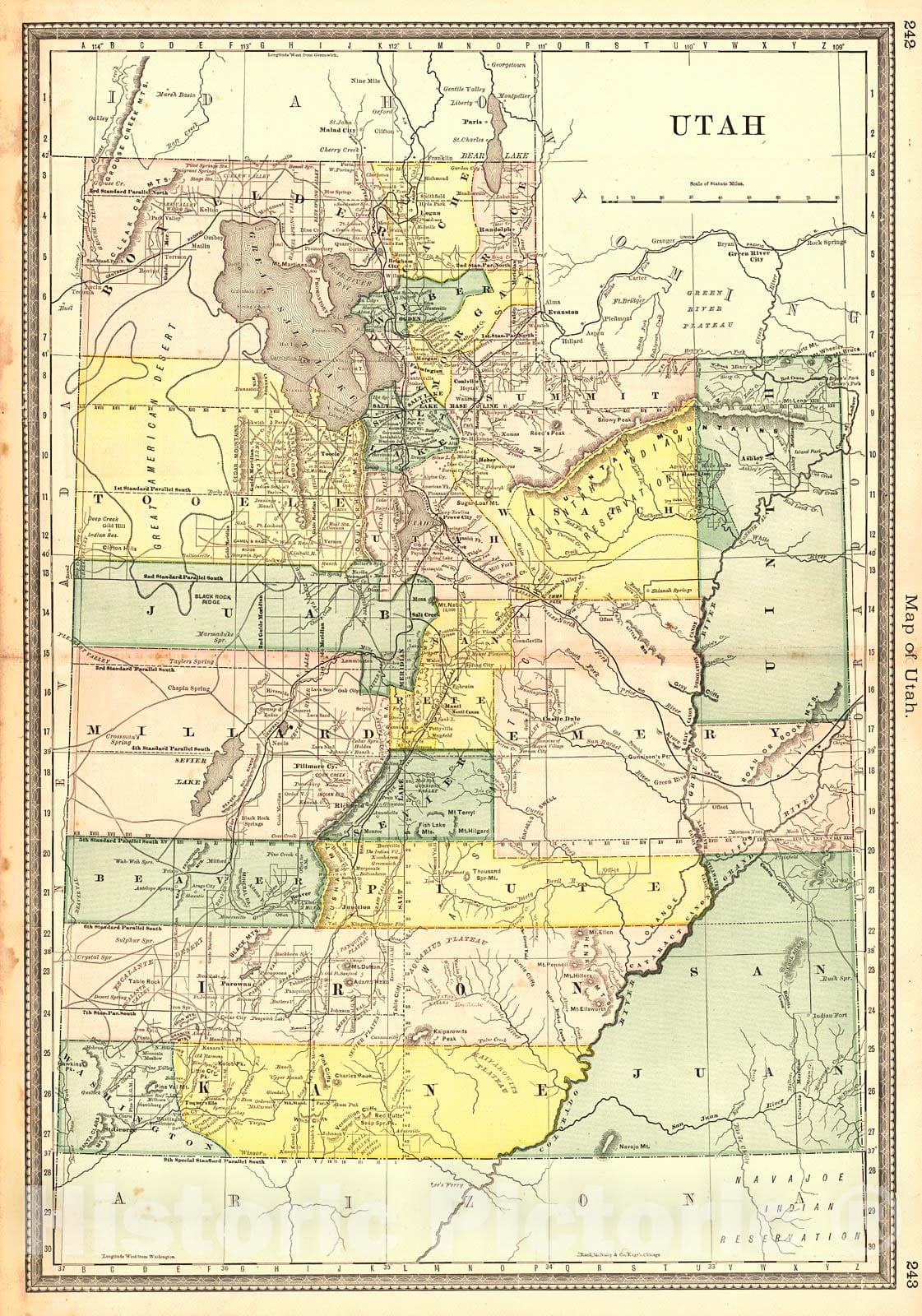 Historic Map : 1883 Map of Utah : Vintage Wall Art