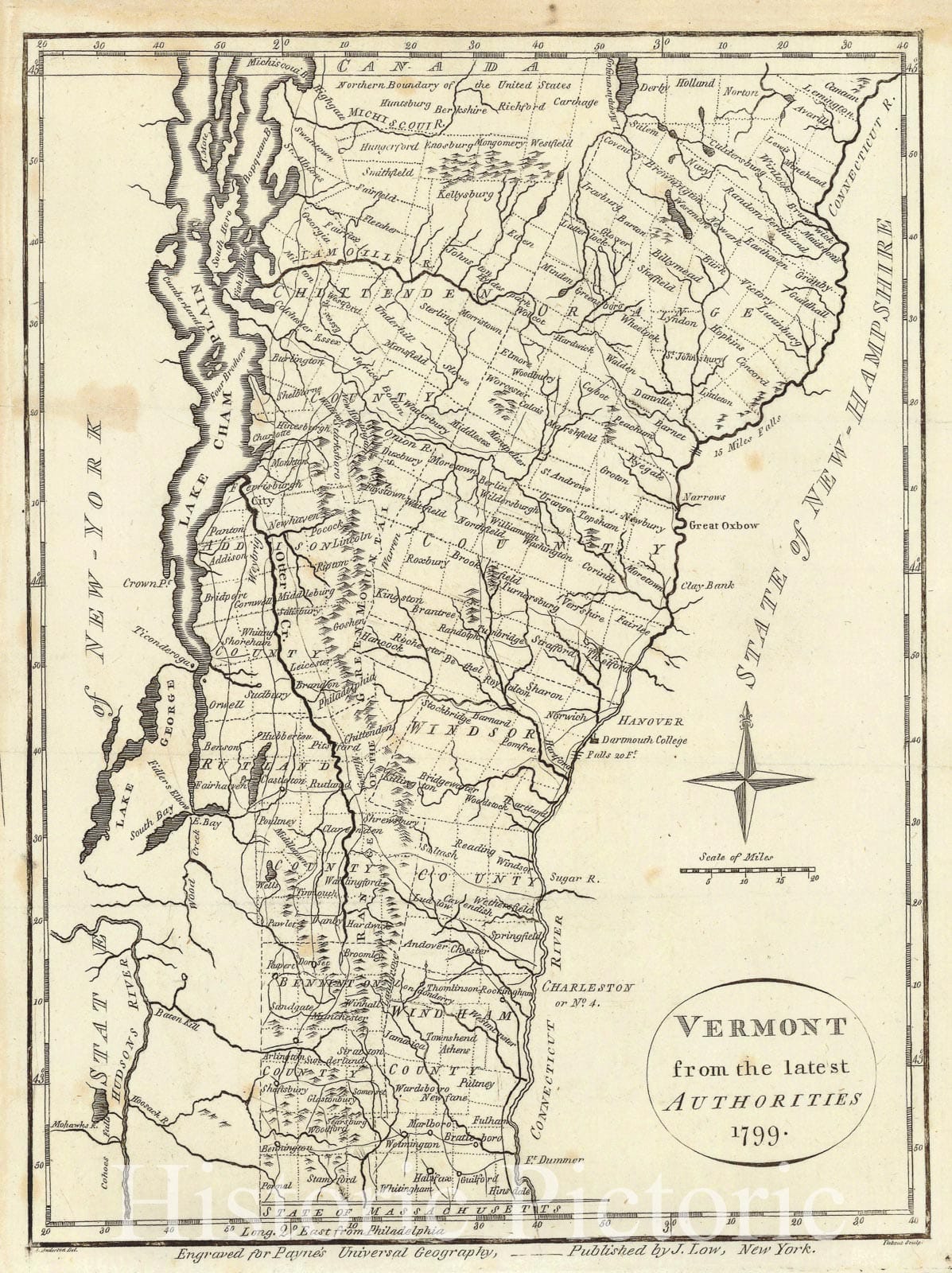 Historic Map : 1799 Vermont from the Latest Authorities 1799  : Vintage Wall Art