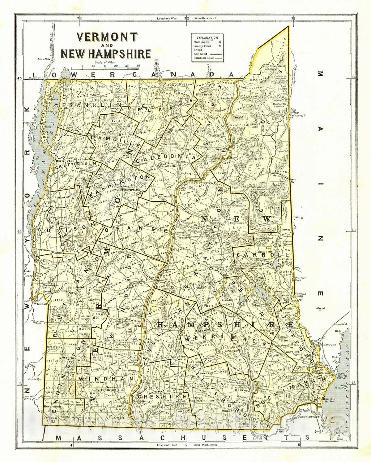 Historic Map : 1842 Vermont and New Hampshire : Vintage Wall Art