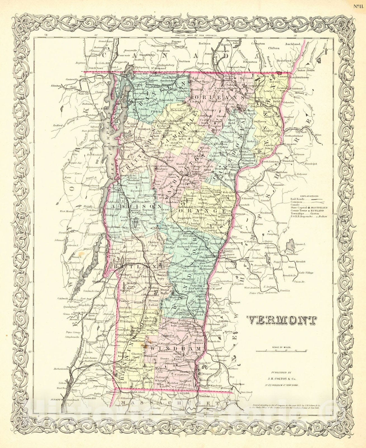 Historic Map : 1855 Vermont : Vintage Wall Art