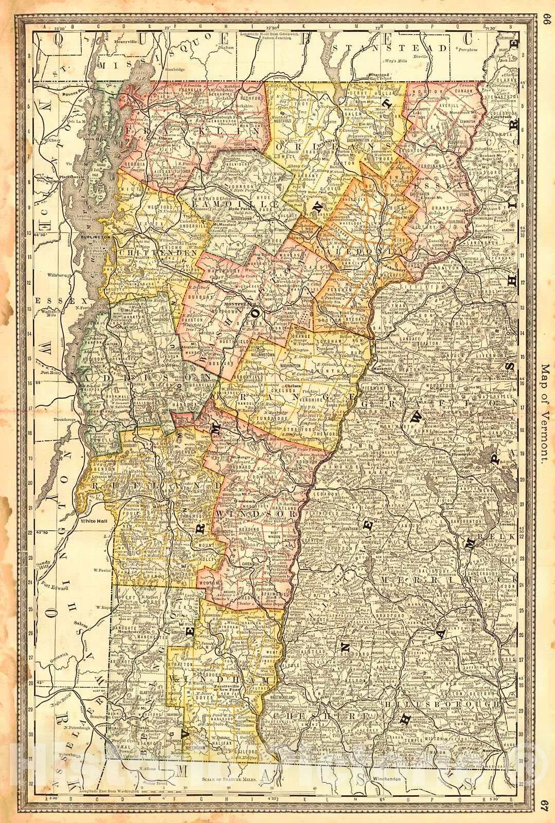 Historic Map : 1883 Map of Vermont : Vintage Wall Art