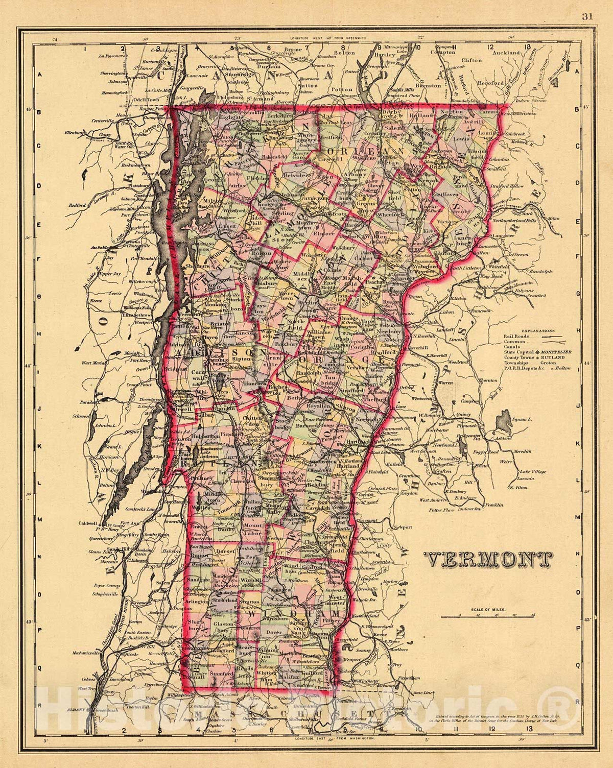 Historic Map : 1883 Vermont : Vintage Wall Art