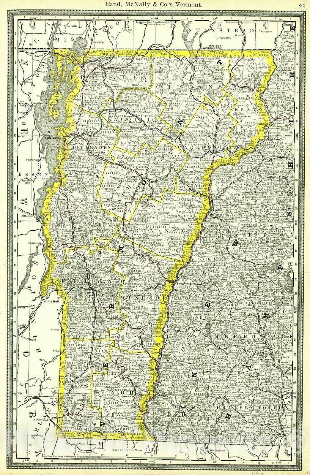 Historic Map : 1889 Vermont : Vintage Wall Art