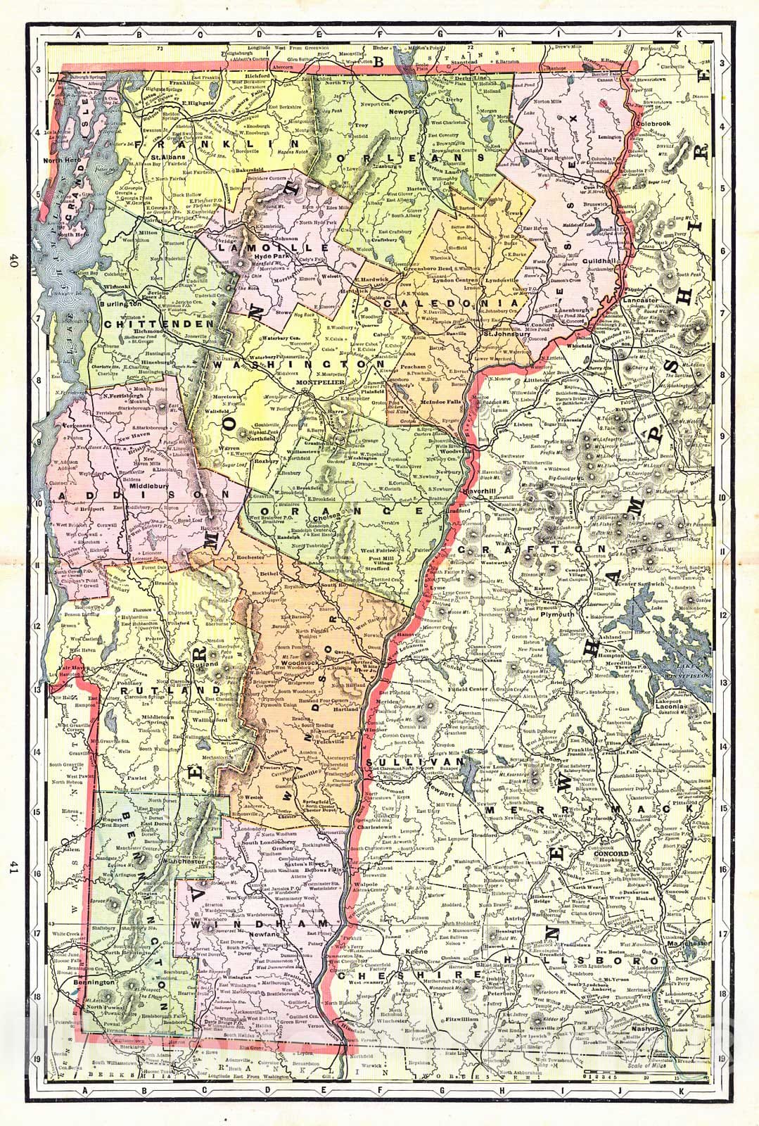 Historic Map : 1898 Vermont : Vintage Wall Art