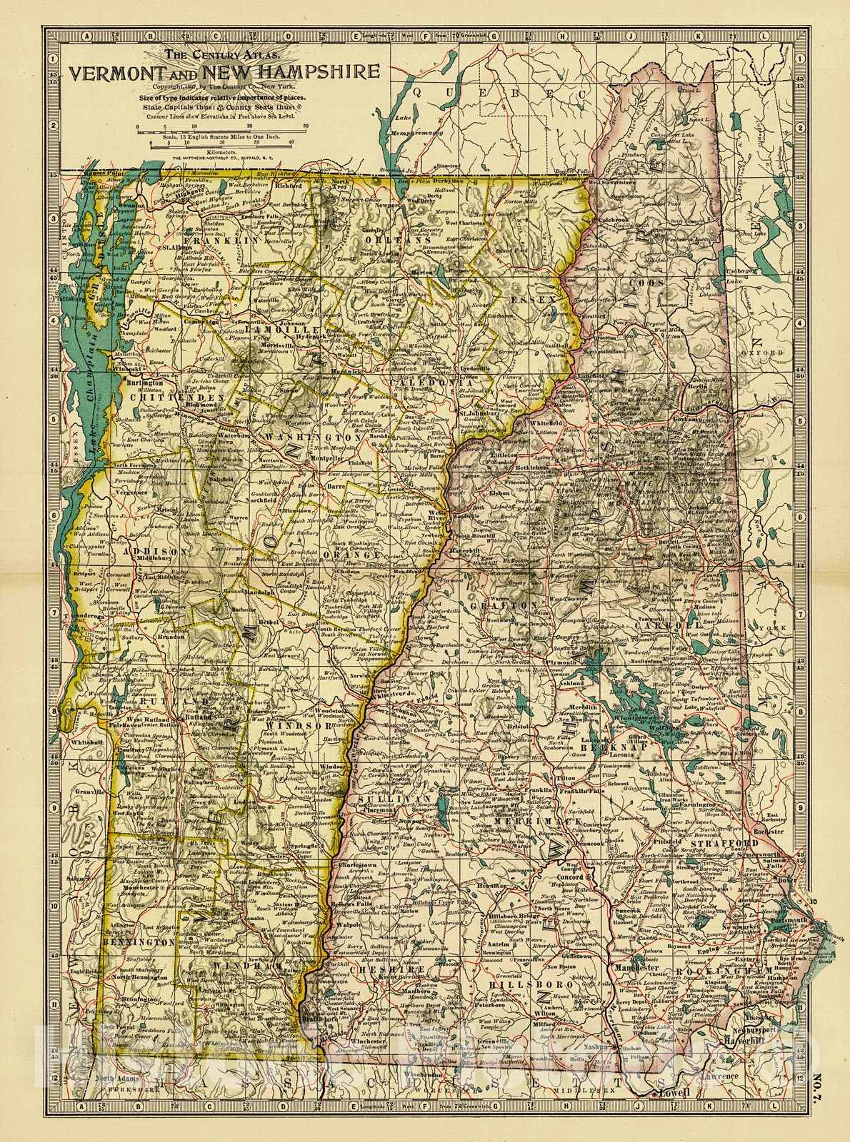 Historic Map : 1899 Vermont and New Hampshire : Vintage Wall Art