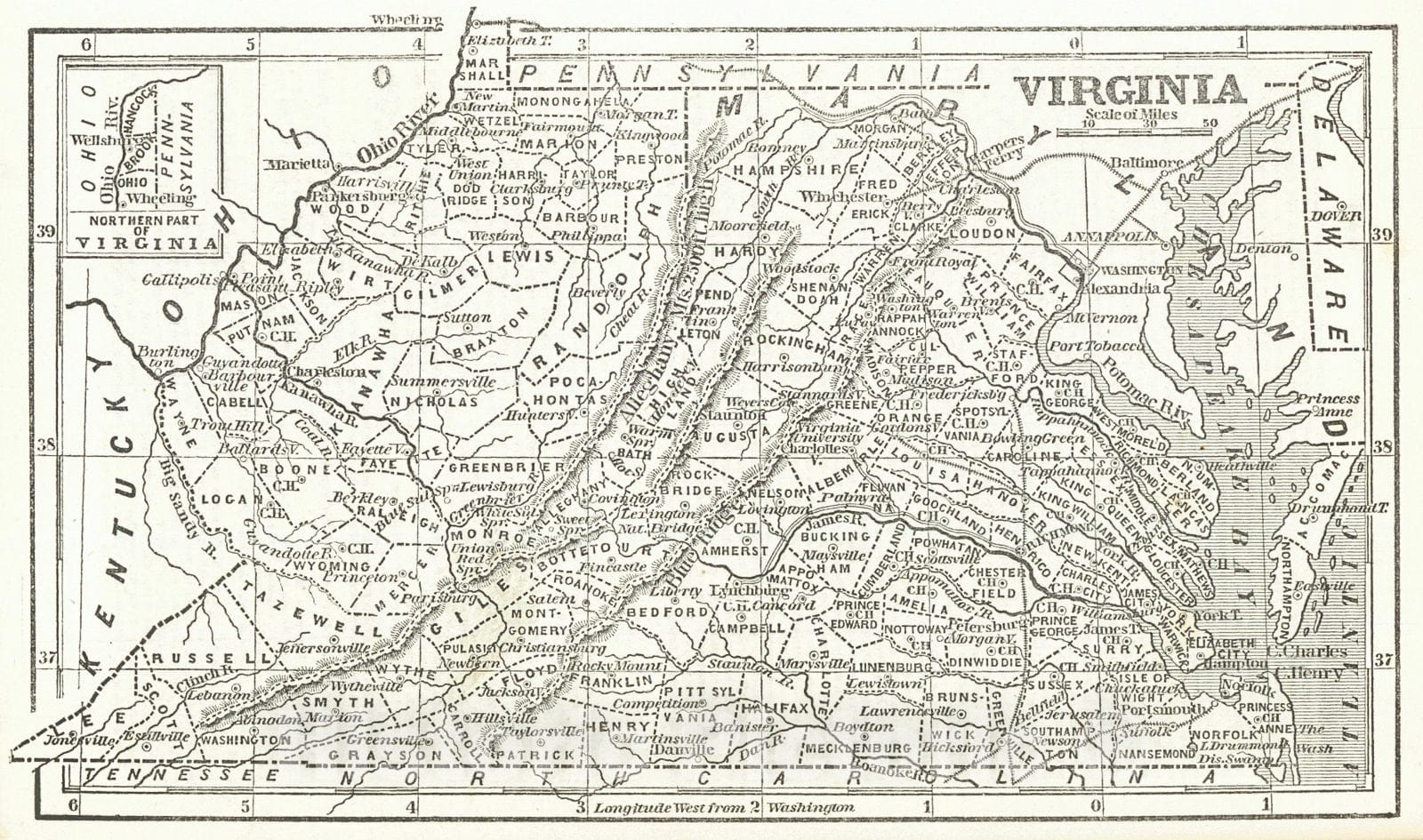 Historic Map : 1853 Virginia : Vintage Wall Art