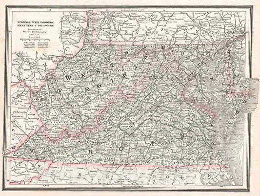 Historic Map : 1888 Virginia, West Virginia, Maryland, & Delaware : Vintage Wall Art