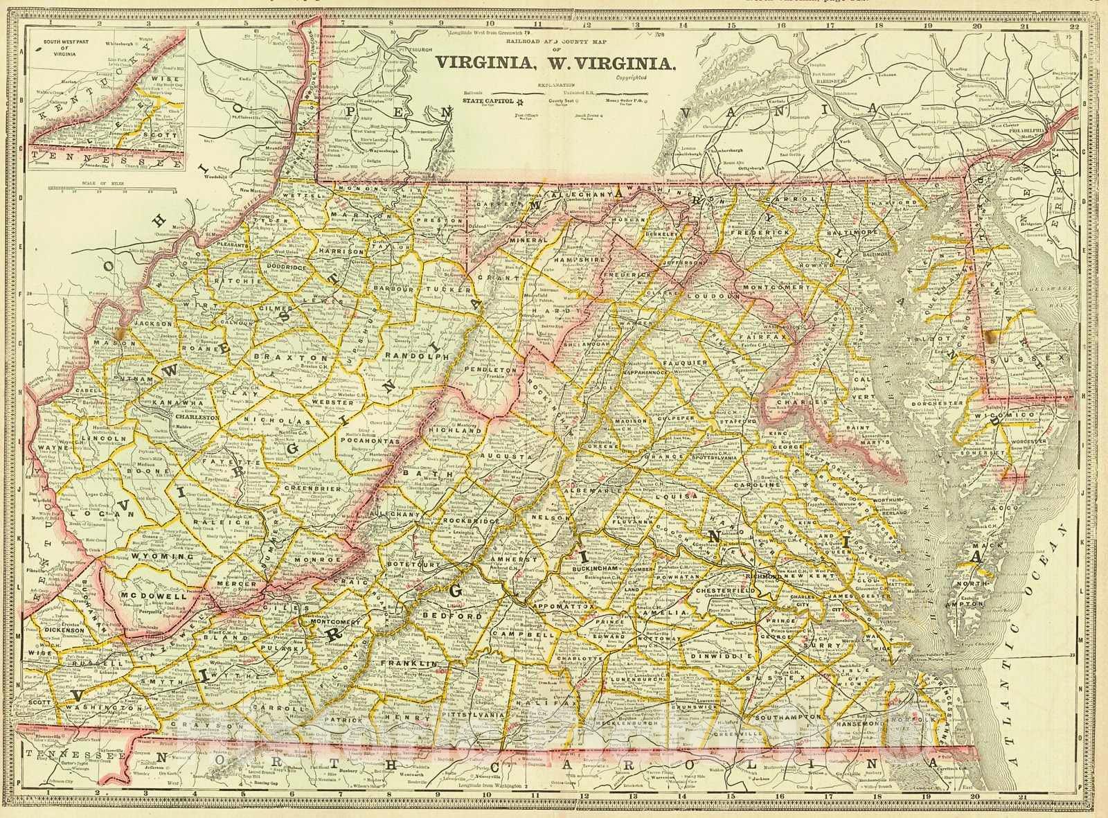 Historic Map : 1888 Virginia, West Virginia : Vintage Wall Art
