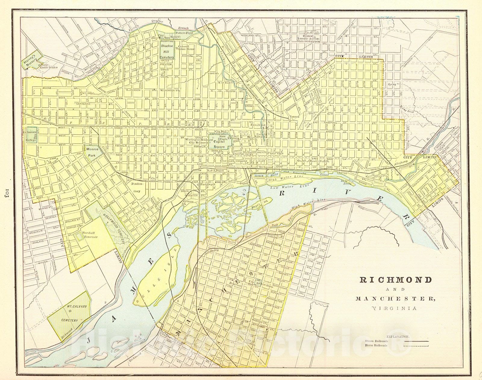 Historic Map : 1889 Richmond and Manchester, Virginia : Vintage Wall Art
