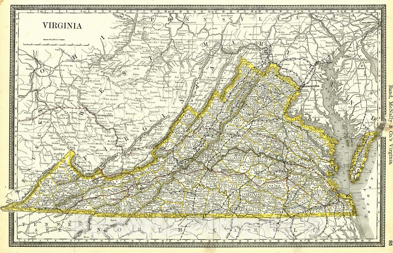 Historic Map : 1889 Virginia : Vintage Wall Art