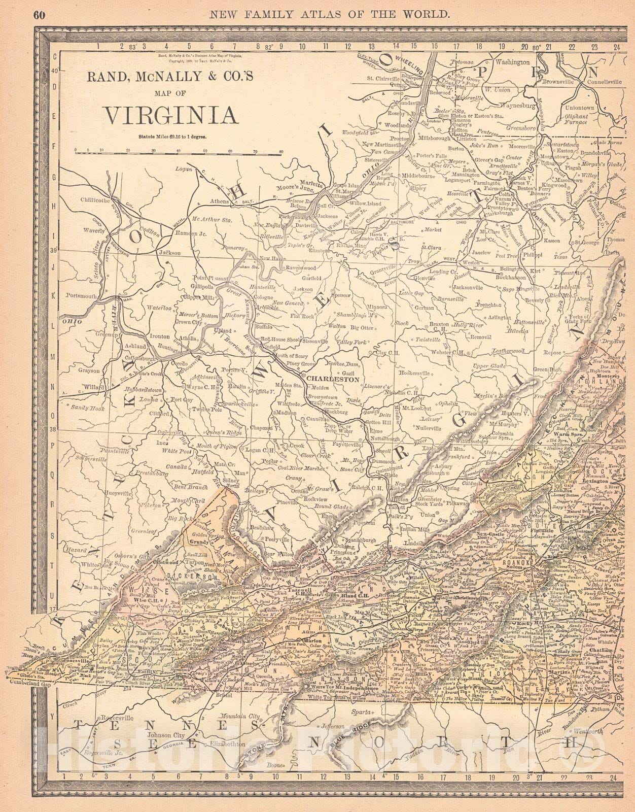 Historic Map : 1890 Map of Virginia : Vintage Wall Art