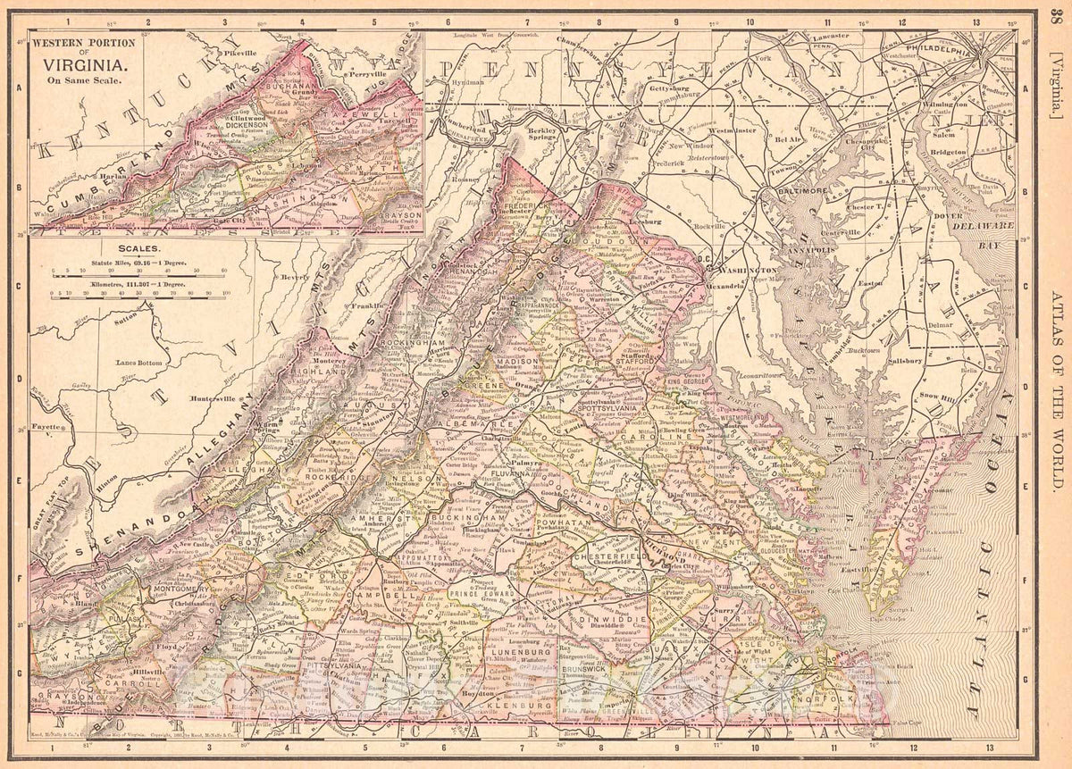 Historic Map : 1893 Virginia : Vintage Wall Art