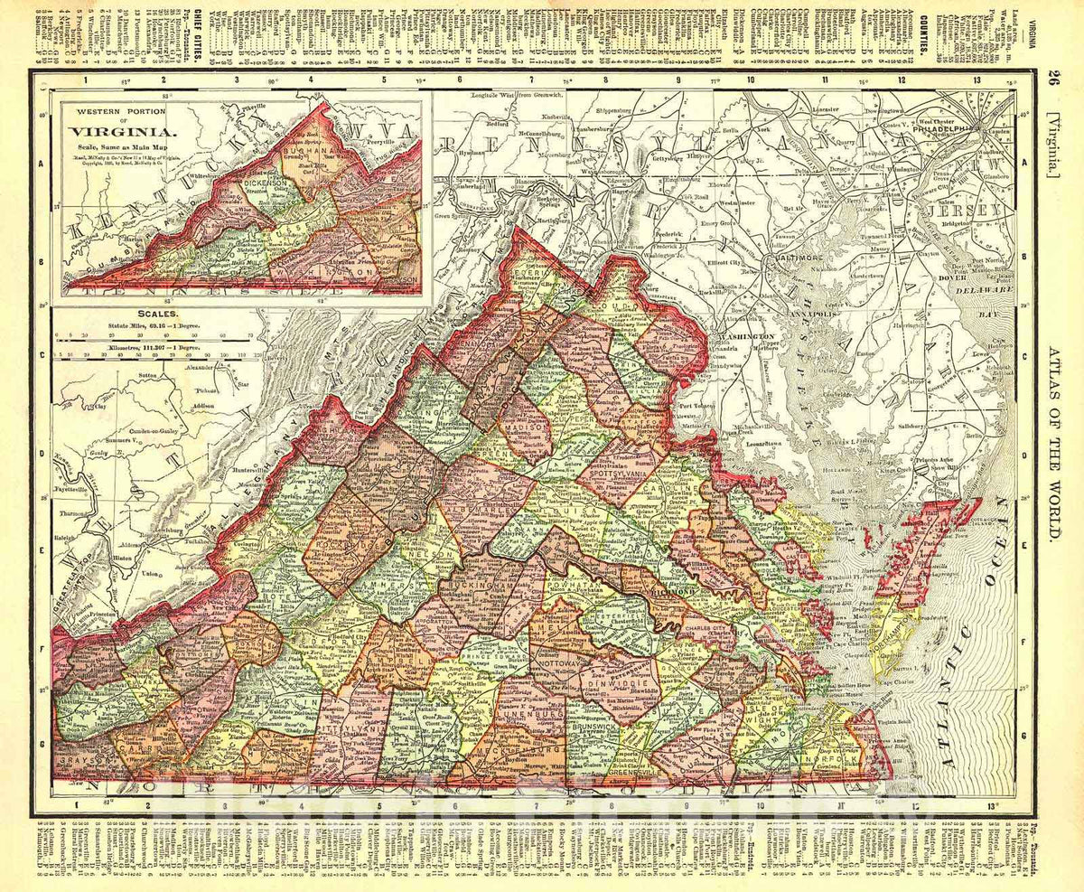 Historic Map : 1895 Virginia : Vintage Wall Art