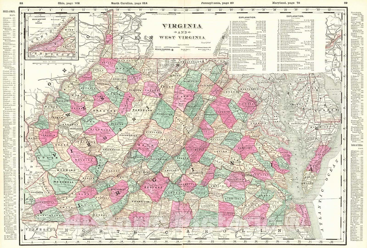 Historic Map : 1895 Virginia and West Virginia : Vintage Wall Art