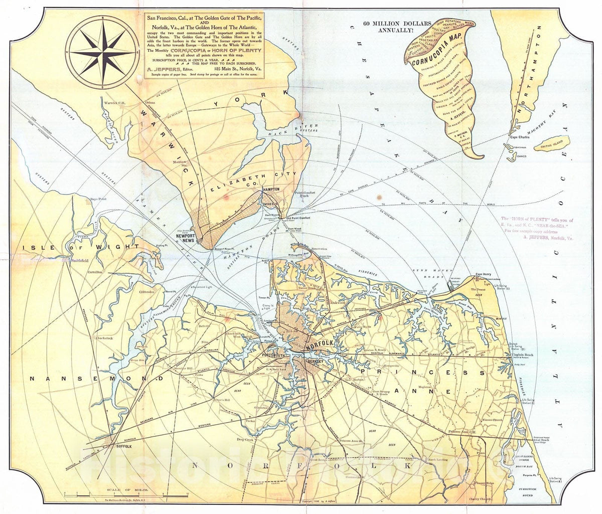 Historic Map : 1896 [Norfolk, Virginia - 25 mile radius] : Vintage Wall Art