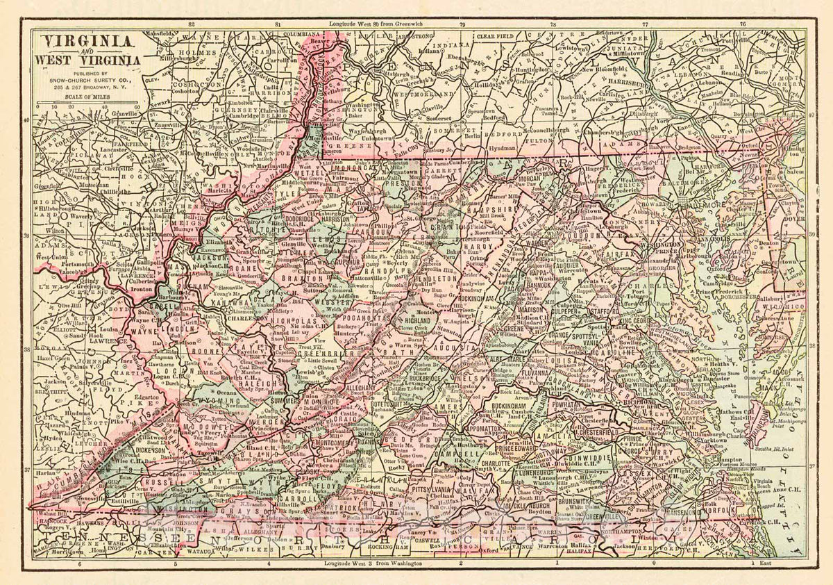 Historic Map : 1900 Virginia and West Virginia : Vintage Wall Art