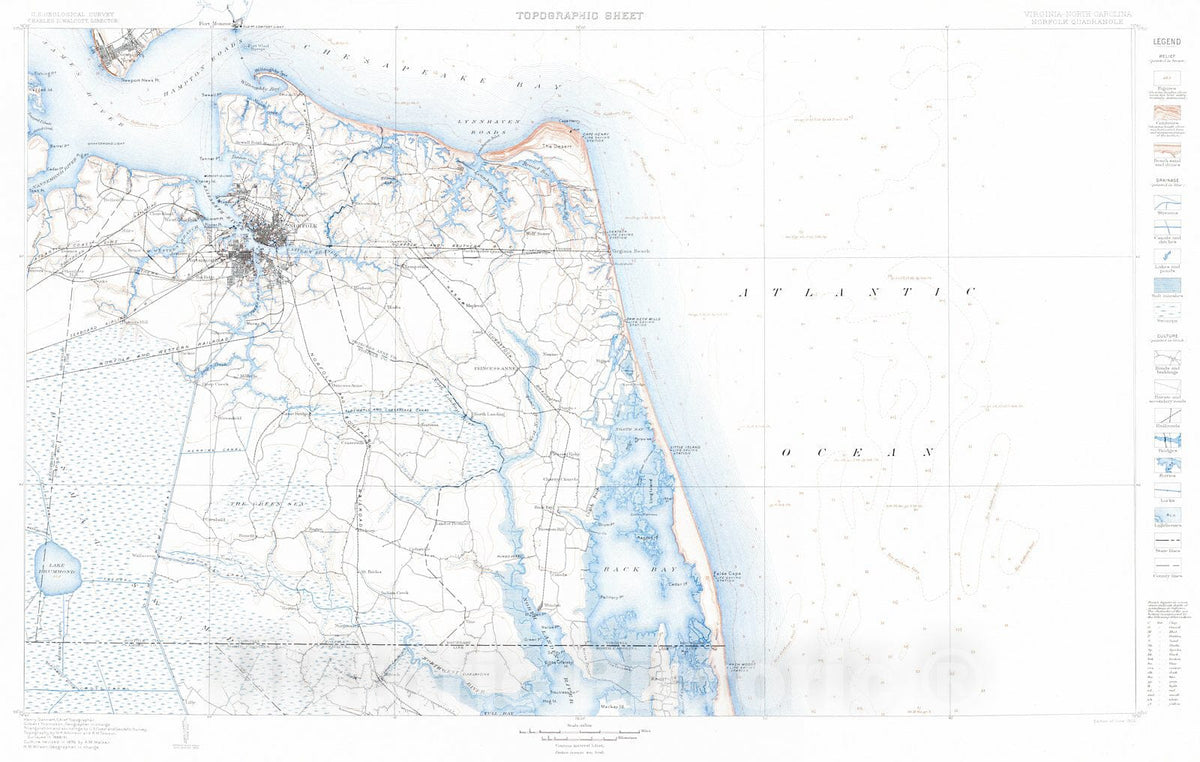 Historic Map : 1902 Norfolk Quadrangle, Virginia-North Carolina : Vintage Wall Art