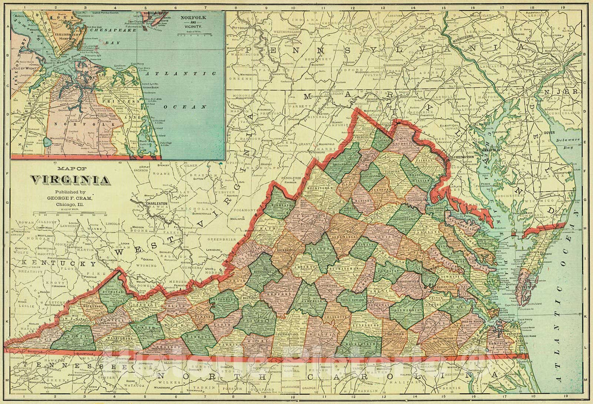 Historic Map : 1903 Map of Virginia : Vintage Wall Art