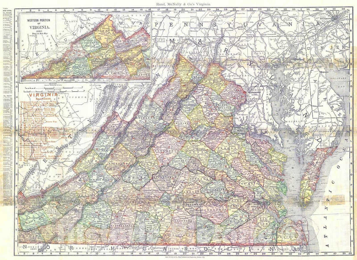 Historic Map : 1904 Virginia Railroads : Vintage Wall Art