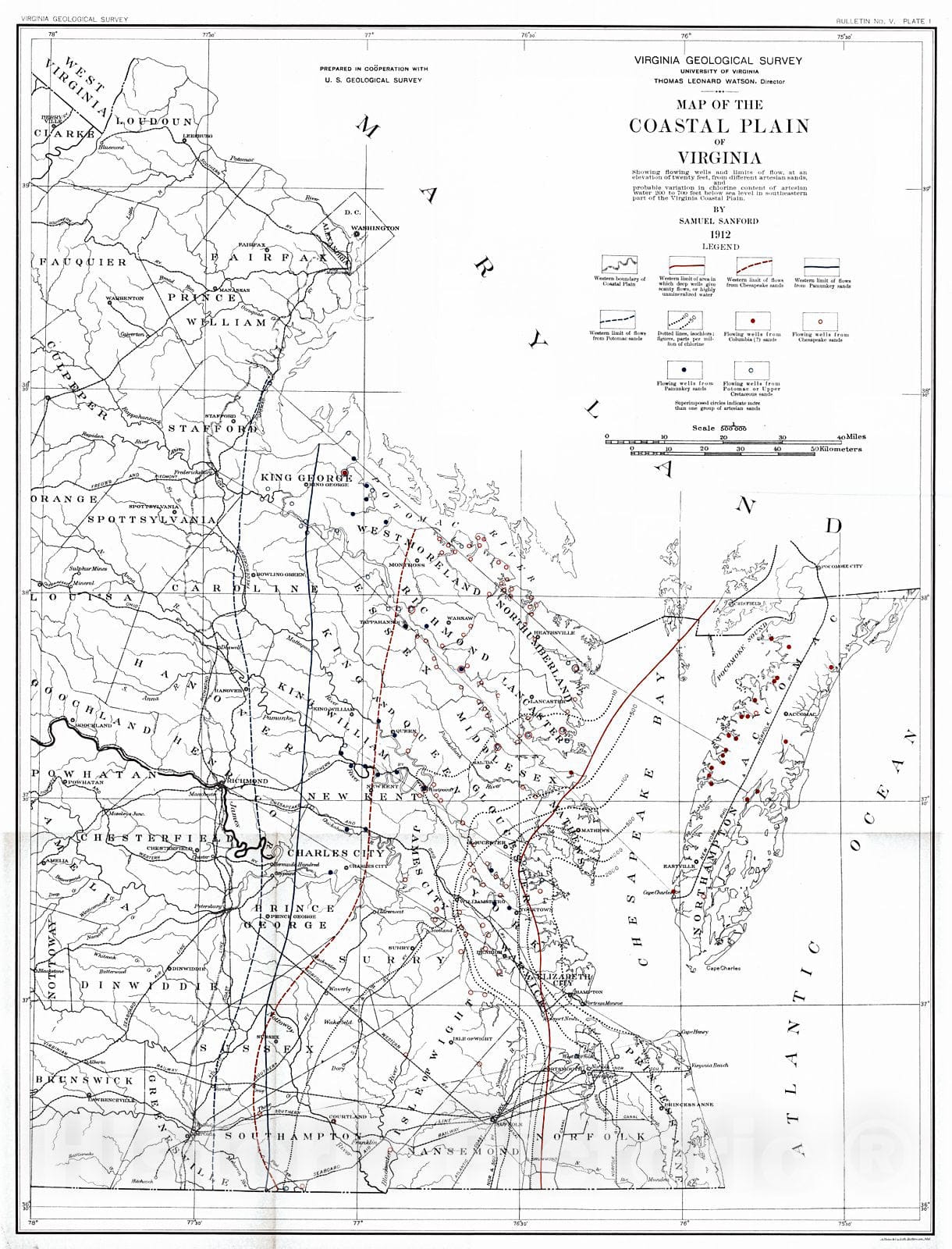 Historic Map : 1912 Map of the Coastal Plain of Virginia : Vintage Wall Art