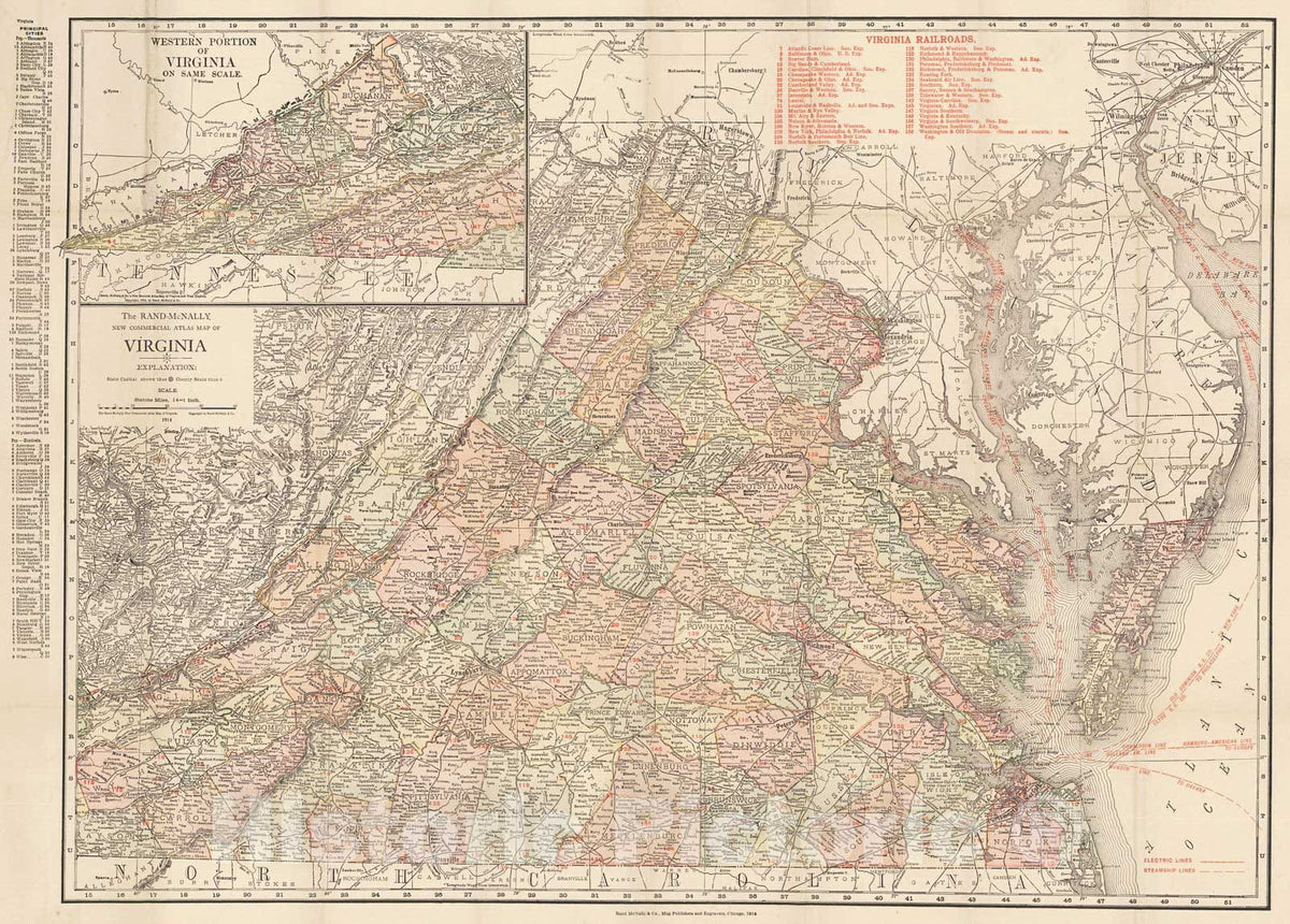 Historic Map : 1914  New Comericial Atlas Map of Virginia : Vintage Wall Art