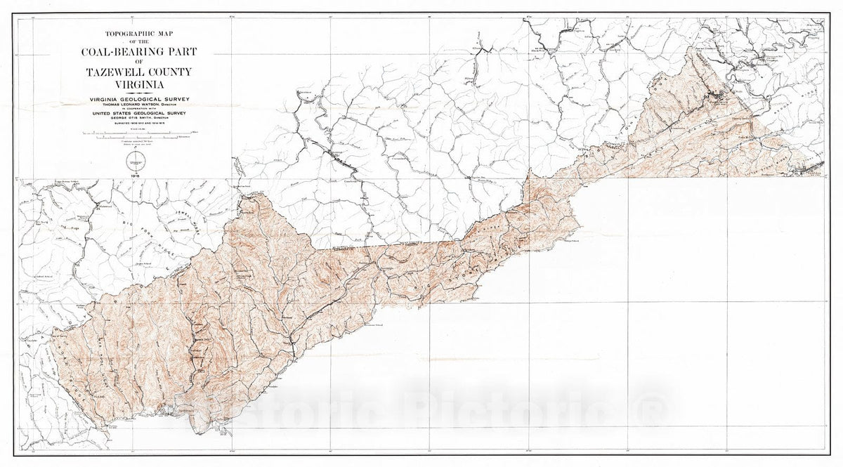 Historic Map : 1918 Topographic Map of the Coal-Bearing Part of Tazewell County, Virginia : Vintage Wall Art