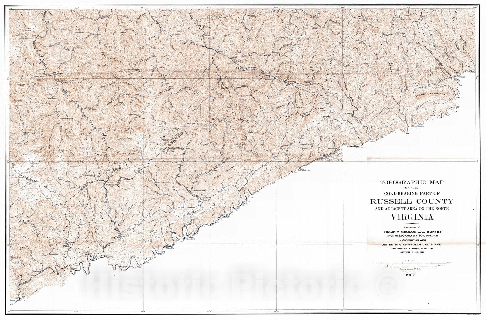 Historic Map : 1922 Topographic Map of the Coal-Bearing Part of Russell County and Adjacent Area on the North : Vintage Wall Art