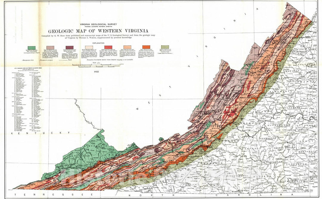 Historic Map : 1922 Geologic Map of Western Virginia : Vintage Wall Art