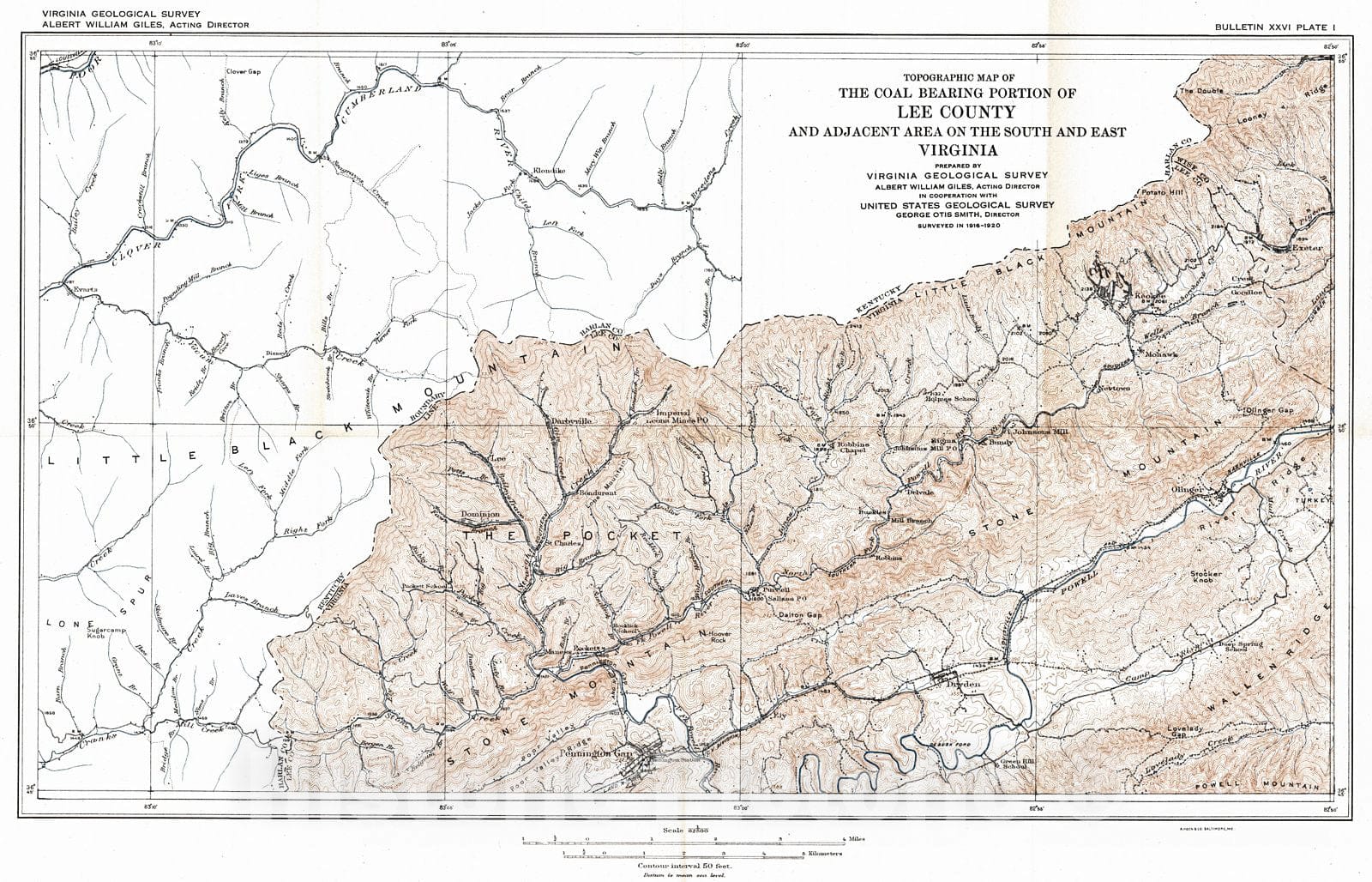 Historic Map : 1925 Topographic Map of the Coal Bearing Portion of Lee County and Adjacent Area on the South and East : Vintage Wall Art