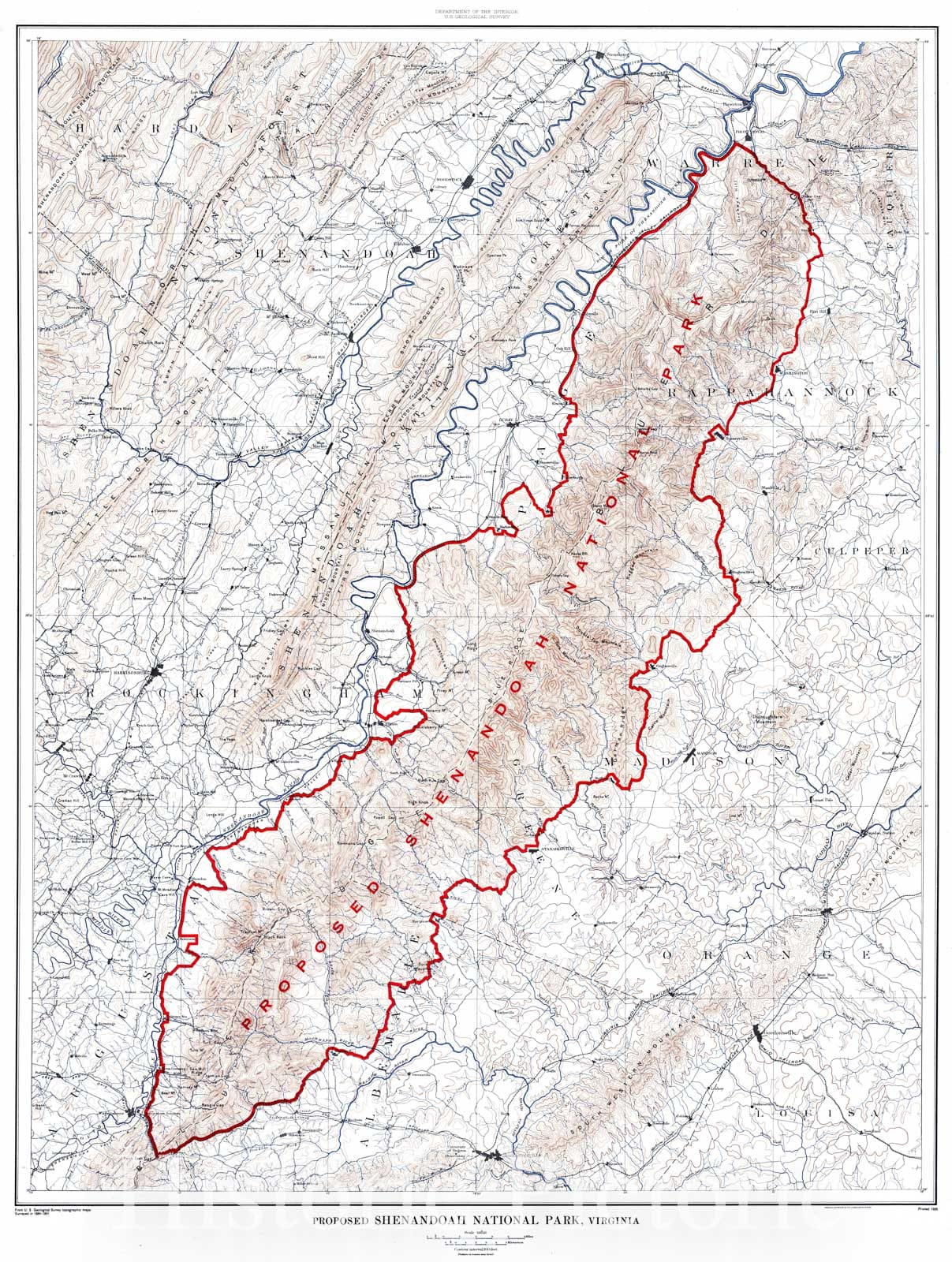 Historic Map : 1926 Proposed Shenandoah National Park, Virginia : Vintage Wall Art