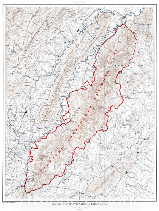 Historic Map : 1926 Proposed Shenandoah National Park, Virginia : Vintage Wall Art