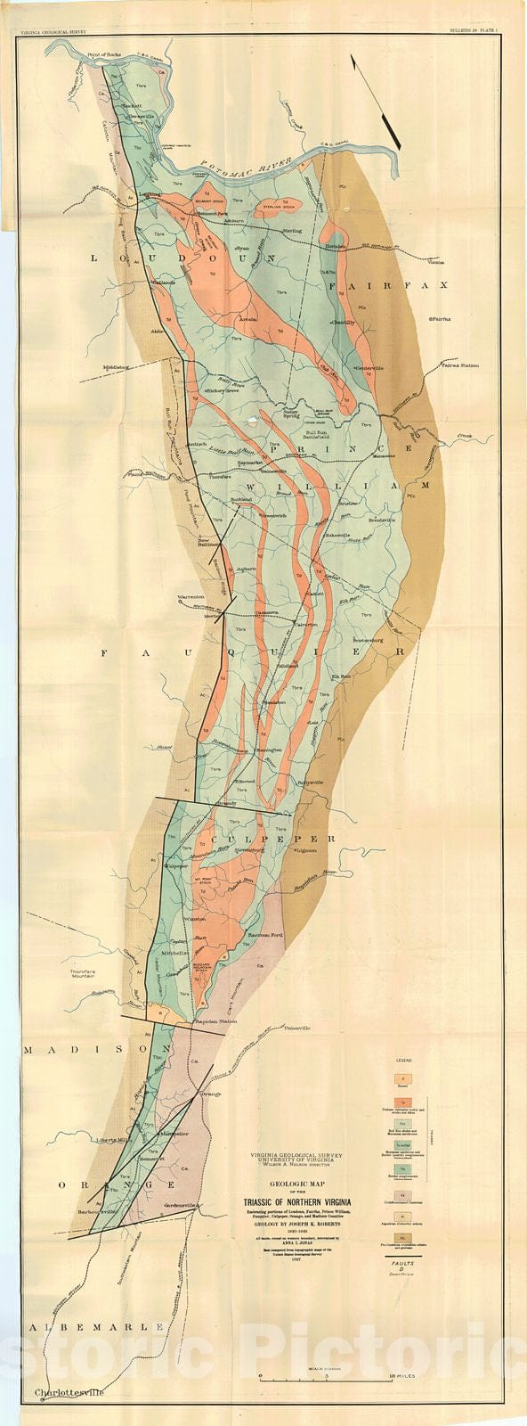 Historic Map : 1927 Geologic Map of the Triassic of Northern Virginia : Vintage Wall Art
