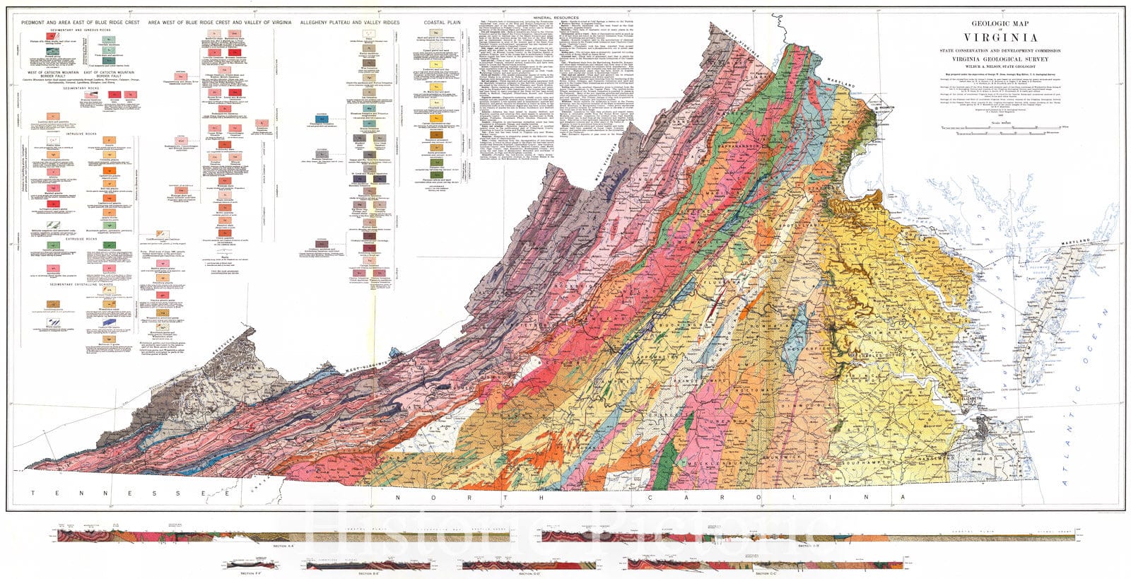 Historic Map : 1928 Geologic Map of Virginia : Vintage Wall Art