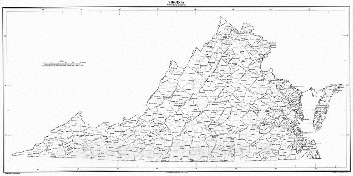 Historic Map : 1930 Virginia Minor Civil Divisions (1930 census) : Vintage Wall Art
