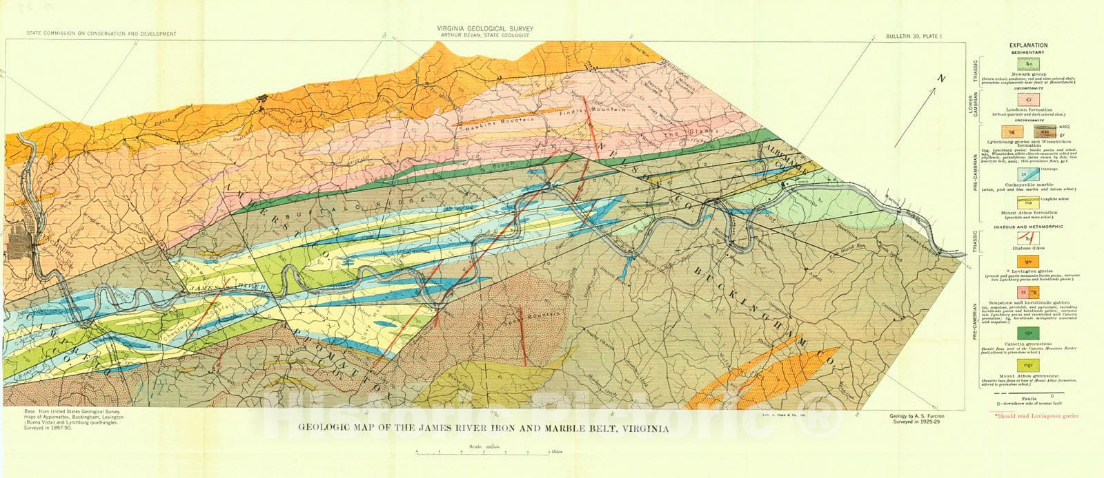 Historic Map : 1935 Geologic Map of the James River Iron and Marble Belt, Virginia : Vintage Wall Art