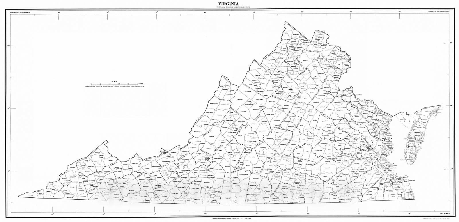 Historic Map : 1940 Virginia Minor Civil Divisions - Magisterial Districts (for 1940 census) : Vintage Wall Art