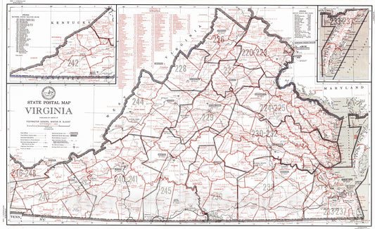 Historic Map : 1969 State Postal Map, Virginia : Vintage Wall Art