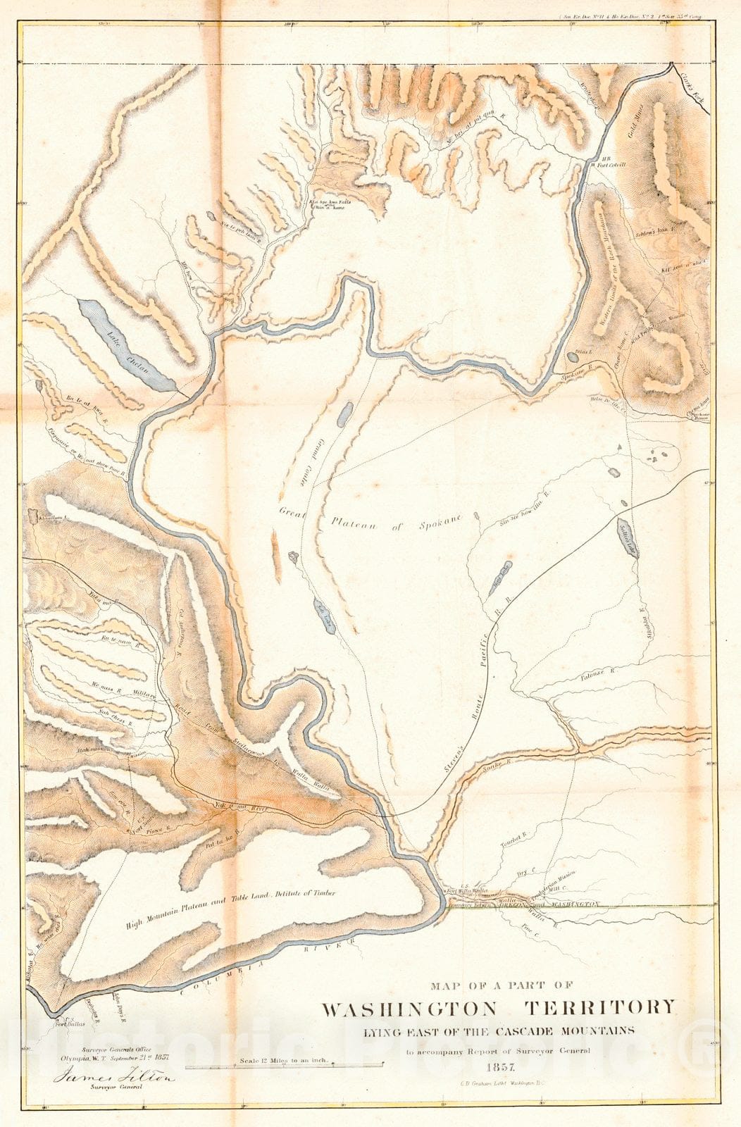 Historic Map : 1857 Map of that part of Washington Territory Lying East of the Cascade Mountains to accompany the Report of the Surveyor General, 1857 : Vintage Wall Art