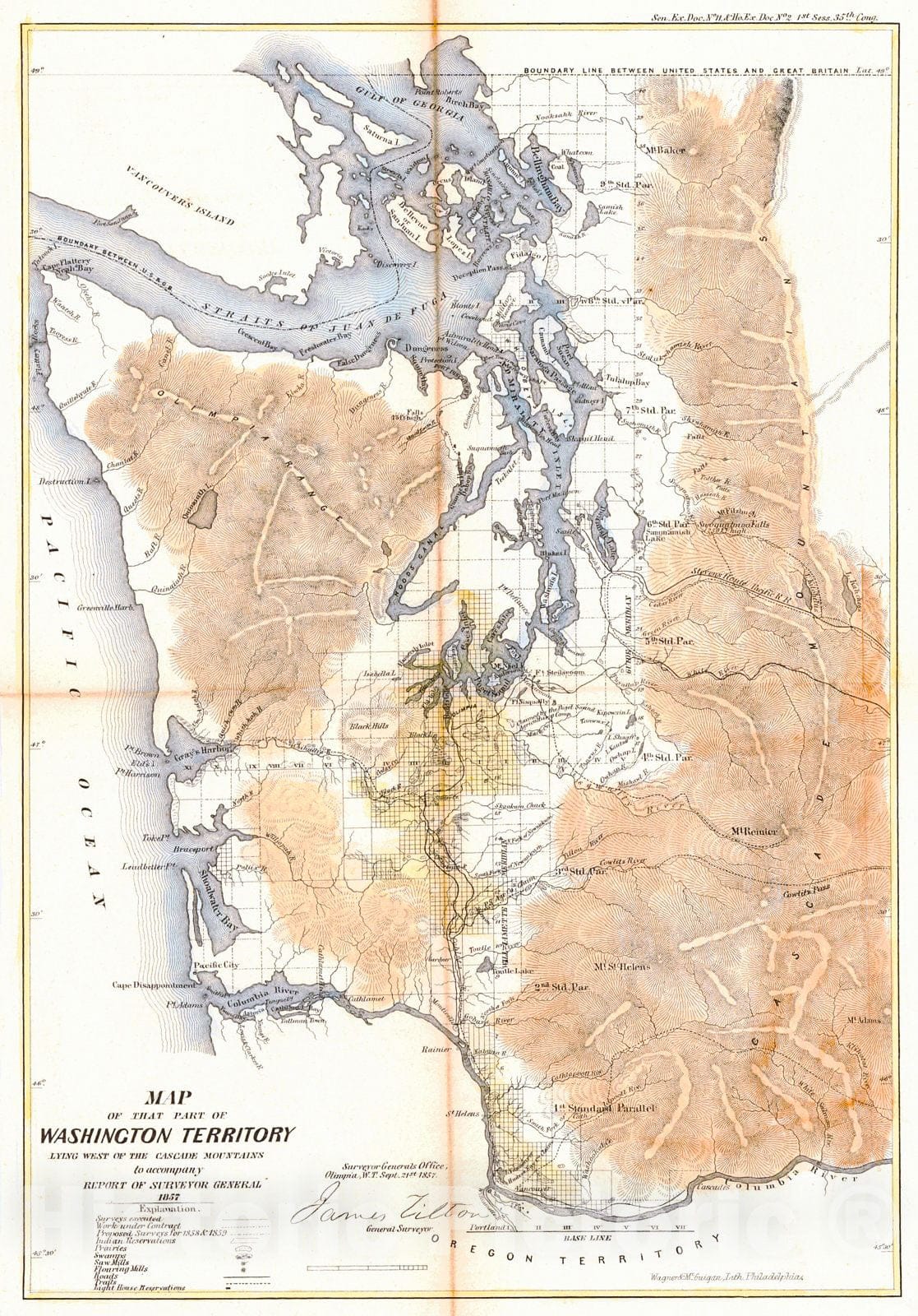 Historic Map : 1857 Map of that part of Washington Territory Lying West of the Cascade Mountains to accompany the Report of the Surveyor General, 1857 : Vintage Wall Art