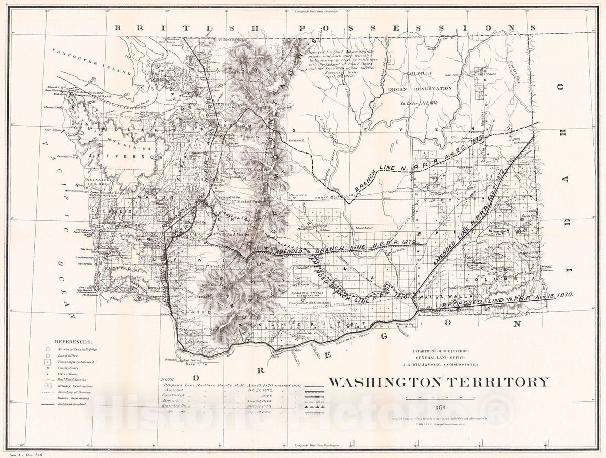 Historic Map : 1879 Washington Territory : Vintage Wall Art