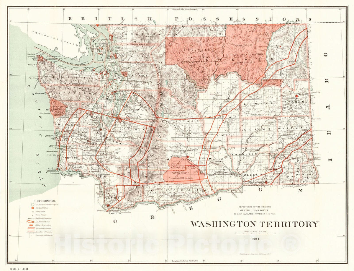 Historic Map : 1884 Washington Territory : Vintage Wall Art