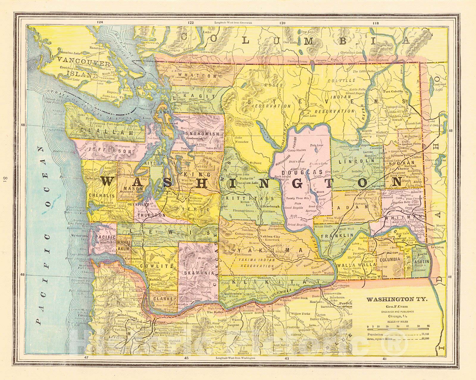 Historic Map : 1887 Washington Ty. : Vintage Wall Art