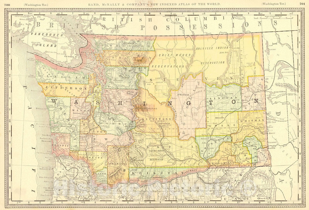 Historic Map : 1888 Washington Territory : Vintage Wall Art