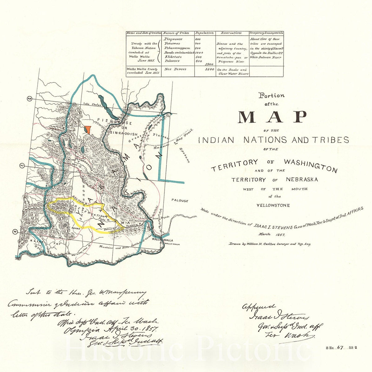 Historic Map : 1893 Portion of the Map of the Indian Nations and Tribes of the Territory of Washington and Nebraska West of the mouth of the Yellowstone : Vintage Wall Art