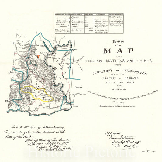 Historic Map : 1893 Portion of the Map of the Indian Nations and Tribes of the Territory of Washington and Nebraska West of the mouth of the Yellowstone : Vintage Wall Art