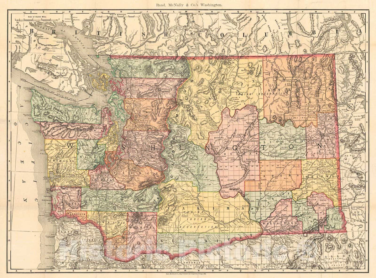 Historic Map : 1893 Rand McNally & Co.'s Washington : Vintage Wall Art