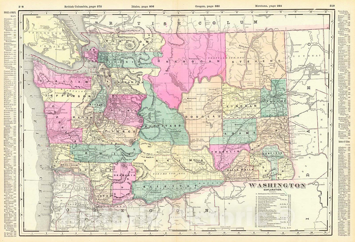 Historic Map : 1895 Washington : Vintage Wall Art