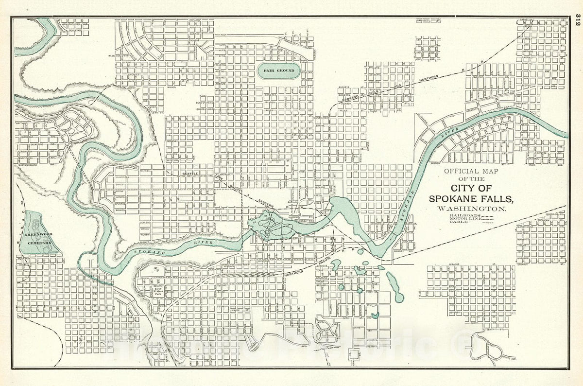 Historic Map : 1895 Official Map of the City of Spokane Falls, Washington : Vintage Wall Art